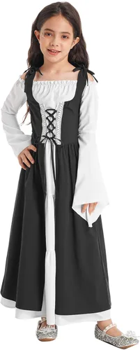 Vista 2 de TiaoBug Vestido de princesa medieval para niñas, vestido de feria renacentista, disfraz de niño, vestido victoriano vintage