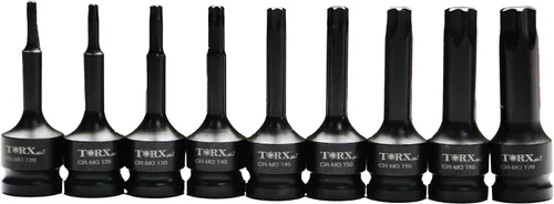 Vista 4 de TEMO 9 pc 3 pulgadas de largo Torx Star 6 puntos Negro Impact Bit Socket Auto Repair Tool Set 1/2 pulgadas Square Drive