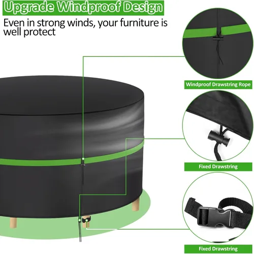 Vista 5 de Funda redonda para mesa de exterior de 74 pulgadas, funda impermeable para muebles de patio, resistente 420D, juego de fundas para mesa de comedor