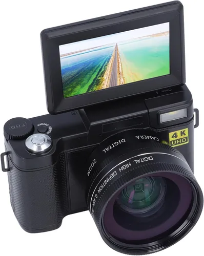 Vista 8 de Cámara digital 4K Auto Focus Anti Shake 48MP Vlogging Cámara 32G Tarjeta 180 grados Flip Screen 0.45X Lente macro gran angular (negro)