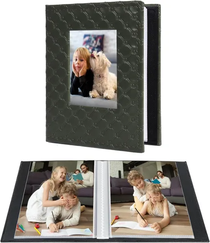 Vista 28 de RECUTMS Álbum de fotos de 4 x 6 pulgadas, 52 fotos, pequeño libro de fotos, grano de botón, piel sintética con ventana, 26 hojas, para 52 imágenes
