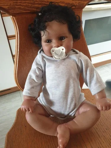 Vista 8 de Angelbaby Muñeca de Bebé Reborn Afroamericano Realista Niño Negro, 20 pulgadas de Vida Real Silicona Suave con Peso Sonrisa Muñeca de Bebé Recién