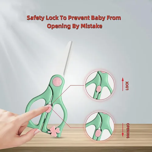 Vista 4 de Tijeras de comida para bebés, tijeras de cocina de cerámica seguras para niños pequeños con bloqueo de seguridad y estuche de viaje, las mejores