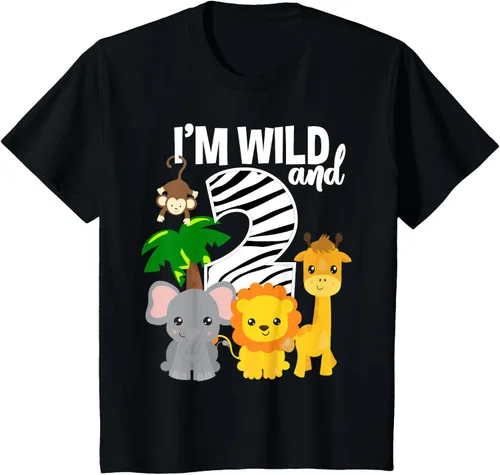 Vista 38 de Camiseta de cumpleaños con temática de zoológico de I'm Wild and 2, Negro, S