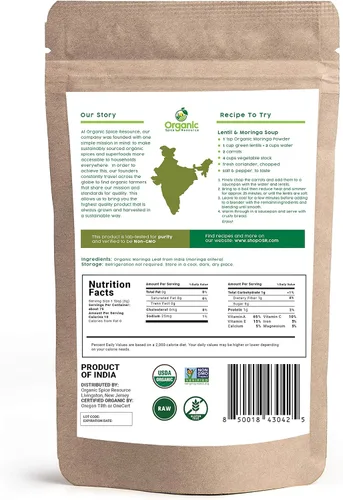 Vista 3 de Polvo de Moringa Orgánica - 8 oz (226g) USDA Orgánico, Sin OGM, Kosher, Halal, Polvo de Moringa Oleifera - 100% Crudo y Natural, por SHOPOSR
