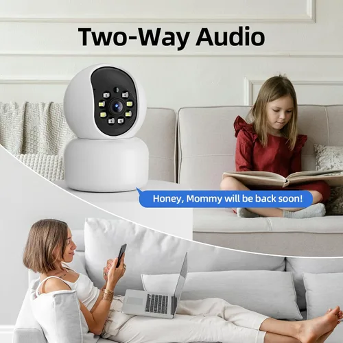 Vista 7 de Hawkray - Cámara de seguridad de 360° 2K 3MP para interiores, alerta de movimiento inteligente WiFi de 2.4/5 GHz con IA y conexión 911, visión