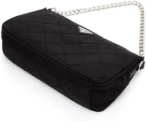 Vista 3 de Prada Bolso de hombro convertible negro con cadena de nailon Tessuto acolchado 1BH026, Negro