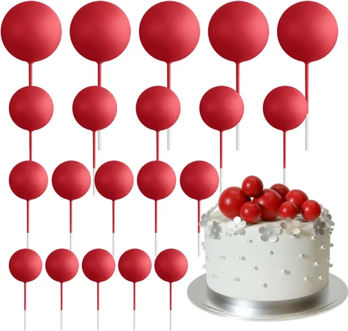 Vista 10 de ASTARON 20 piezas de decoración de bolas para pastel, mini globos, decoraciones de pastel, palos, bolas negras, decoraciones de pastel