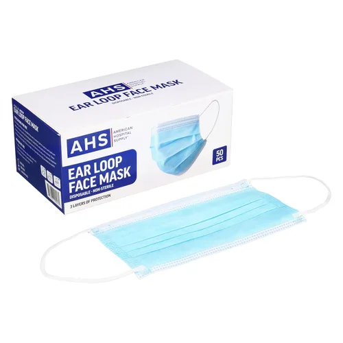 Vista 3 de American Hospital Supply (AHS) - Mascarillas desechables para las orejas, color azul, cobertura facial para adultos, mascarillas desechables de 3