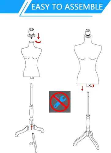 Vista 4 de Maniquí, maniquí de cuerpo femenino ajustable de 49.6-63.4 pulgadas, maniquí de vestido de madera maciza con soporte, maniquí de costura femenino