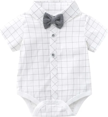 Vista 3 de Trajes de caballero para bebé, camisa de manga corta para bebé+pantalones con babero+corbatín conjunto de ropa