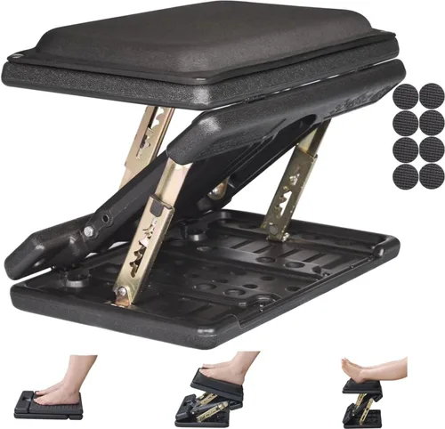 Vista 11 de Reposapiés para debajo del escritorio en el trabajo con 4 niveles de altura ajustable, reposapiés plegable ergonómico para oficina