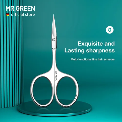 Vista 2 de MR.GREEN Tijeras de cejas Cuchilla curvada Cutícula Facial Hair Tijeras Profesional Acero Inoxidable Manicura Trimmer Removedor de Pelo (Mr-2001)