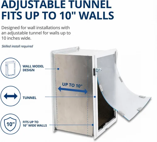 Vista 5 de Hale Pet Door Modelo de pared Puertas para gatos y perros Túnel ajustable que se adapta a paredes de hasta 10 pulgadas de ancho Solapas