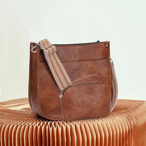 Vista 7 de HKCLUF Bolso cruzado para mujer, 2 piezas, de cuero, con 2 correas ajustables de leopardo, bolsa cruzada