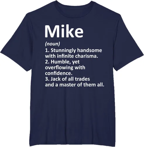 Vista 58 de MIKE Definition - Camiseta divertida para regalo de cumpleaños con nombre personalizado, Negro, S