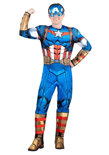 Vista 2 de Disfraz de Hombre Capitán América con Músculos Multicolor