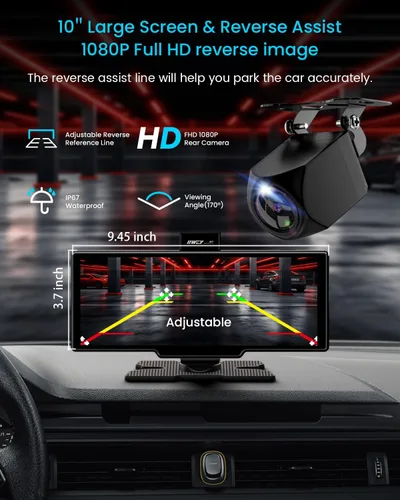 Vista 7 de Pantalla portátil Apple Carplay, estéreo de coche de 10 pulgadas y pantalla táctil automática Android, cámara de tablero 4K, cámara de respaldo