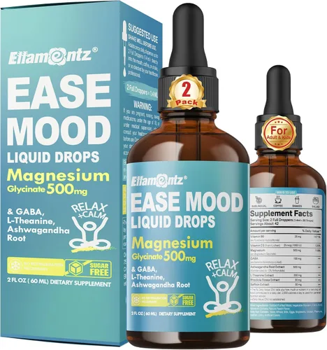 Vista 5 de Paquete de 2 gomitas de citrato de magnesio de 500 mg para mujeres y hombres, sin azúcar + gotas líquidas de glicinato de magnesio para niños