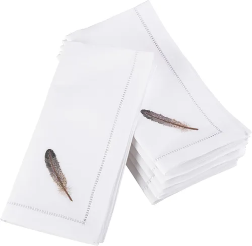 Vista 45 de Juego de 6 servilletas bordadas de magnolia hechas a mano con borde cosido