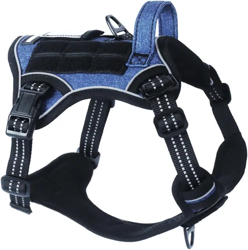 Vista 19 de BUMBIN Arnés táctico para perros pequeños sin tirones, famoso arnés de TIK TOK sin tirones para cachorros, arnés reflectante inteligente para Negro