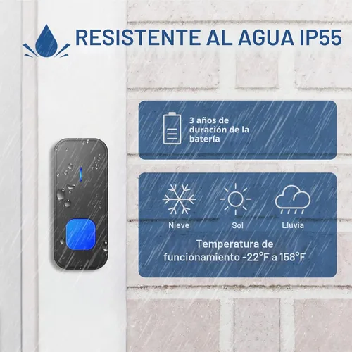Vista 4 de SURFOU Timbre inalámbrico, impermeable, fácil instalación - rango de 1300 pies, 55 tonos, 5 niveles de volumen ajustables - flash LED
