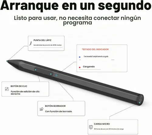 Vista 4 de ASUS - Lápiz óptico para transformador/Vivobook Flip/portátil, pantalla táctil, recargable, sensibilidad a la presión 4096, protocolo Microsoft MPP