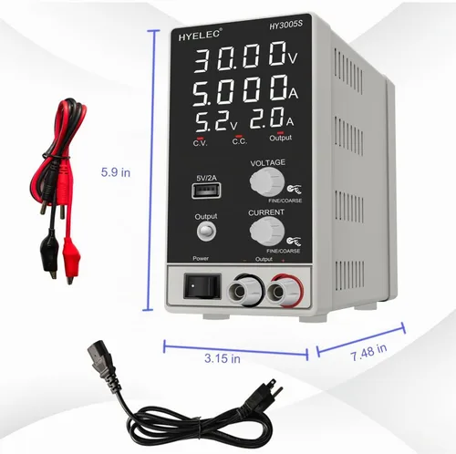 Vista 6 de Fuente de alimentación CC variable 30V 5A, Hyelec Fuente de alimentación regulada de conmutación ajustable con pantalla LED de 4 dígitos, ajustes