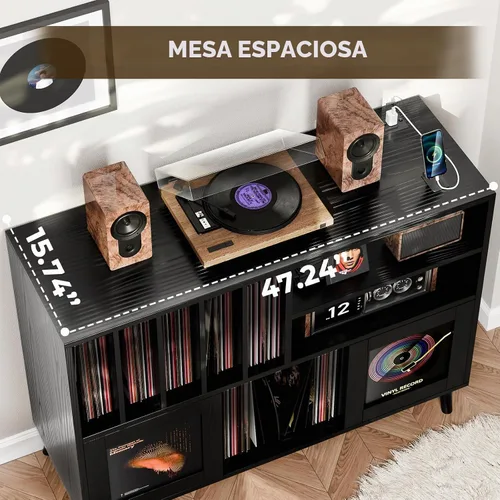 Vista 7 de Soporte XL para tocadiscos con puertas correderas, más de 500 unidades de Negro