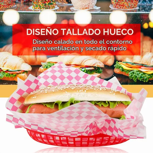 Vista 5 de Paquete de 24 cestas de plástico rojo para comida rápida, bandeja