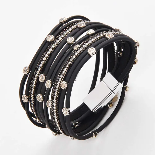 Vista 2 de Pulsera de cuero para mujer con cuentas de cristal para mujer
