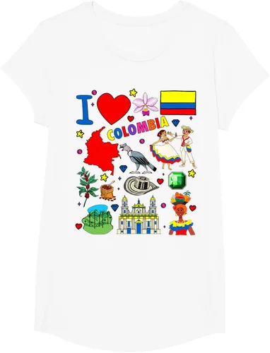 Vista 21 de Camiseta con diseño de bandera y mapa de I Love Colombia dibujada a mano