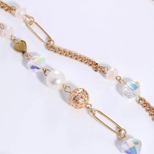 Vista 7 de Bocar Collar de cuentas, collar de cadena de eslabones largos de 2 capas, cuentas de cristal para mujer, gargantilla, regalo de joyería