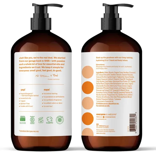 Vista 2 de Everyone Loción 2-en-1 para manos/cuerpo, 32 onzas (paquete de 2) cítricos y menta hecha con aceites esenciales para hombres y mujeres