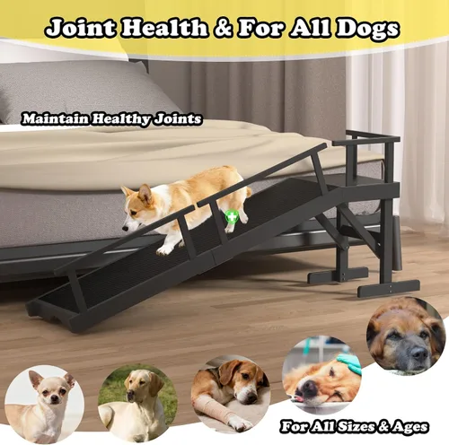 Vista 7 de Rampa para perros de 20 pulgadas de altura para cama, rampa grande para mascotas de 61 pulgadas de largo con superficie antideslizante, rampa