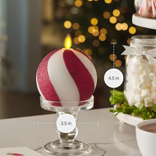 Vista 5 de Luminara - Vela de esfera de cuentas de cristal sin llama para las fiestas con purpurina - Bastón de caramelo rojo - Paquete de 1-4x4.25