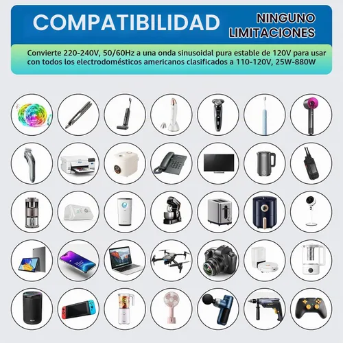Vista 6 de Convertidor de viaje convertidor de voltaje convertidor de voltaje que reduce 220 voltios a 110 voltios para su uso en más de 200 países, incluidos