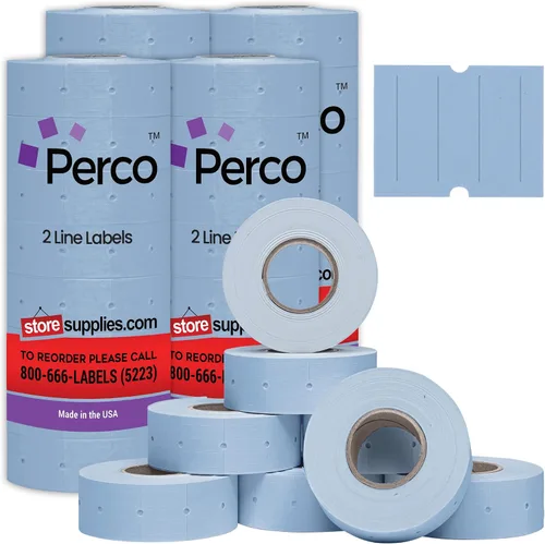 Vista 12 de Perco Etiquetas azules de 2 líneas, 6,000 etiquetas de precio en blanco y fecha para pistolas Perco de 2 líneas de precio y fecha, 8 rollos, 1