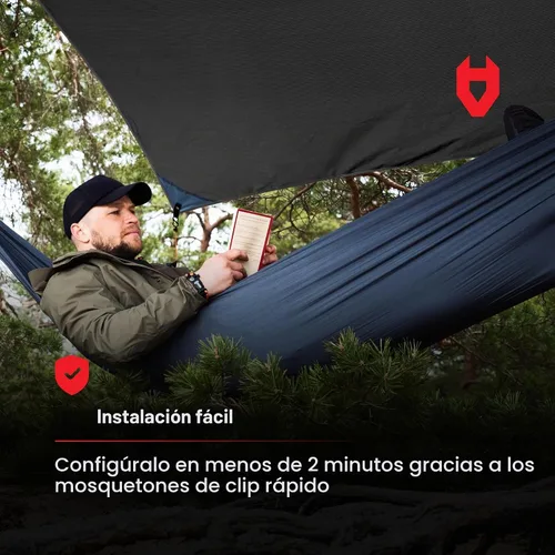 Vista 9 de Rain Fly EVOLUTION - Cubierta impermeable para hamaca o para tienda de campaña o acampada de 12 x 10 o 10 x 10, con brazalete de supervivencia