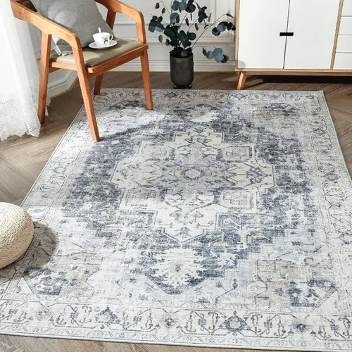 Vista 15 de jinchan Alfombra de Área 2x3 pies Alfombra Vintage de Entrada Lavable Bohemia Tapete Interior para Puerta Medallón Floral Tapete Pequeño para Puerta