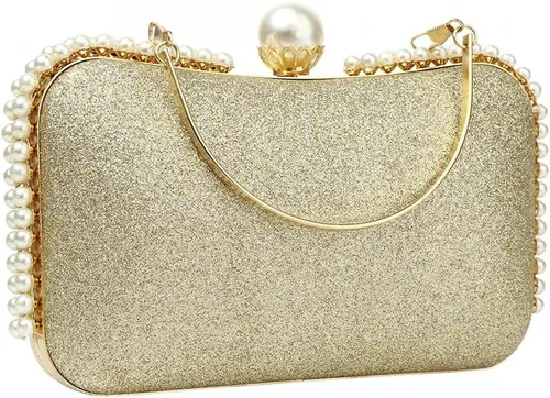 Vista 3 de YYW Bolso de mano de noche brillante con decoración de perlas para mujer, bolso de mano de lentejuelas para fiesta, bolso de hombro para boda