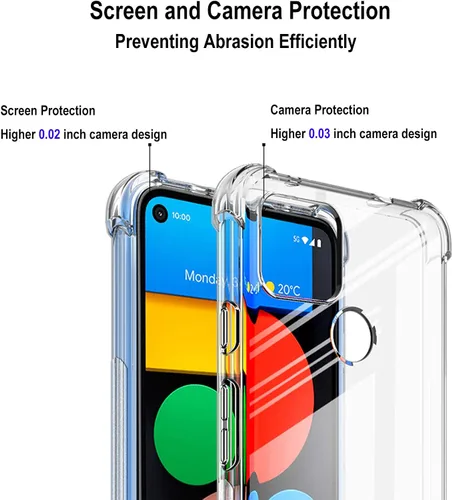 Vista 6 de Funda transparente para Google Pixel 5a, con 4 esquinas reforzadas a prueba de golpes, protección resistente, flexible, TPU delgado, Pixel 5a, funda
