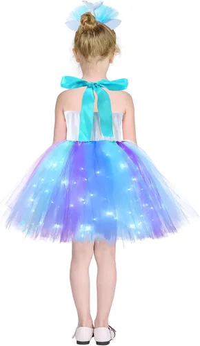 Vista 6 de Girls Mermaid Tutu Dress for Birthday Party LED Light Up Halloween Mermaid Outfit Dress Up Dress with Headband