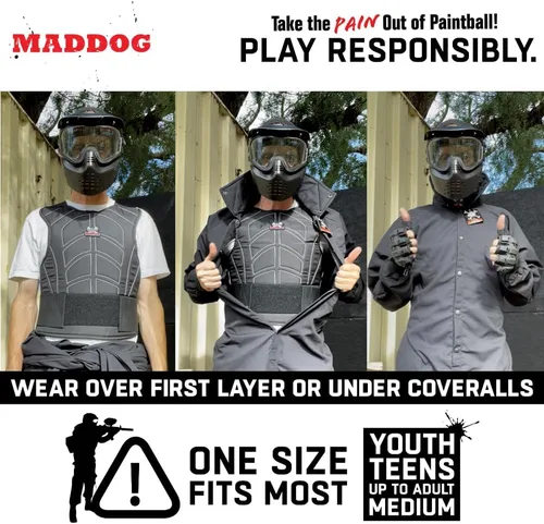 Vista 3 de Maddog Sports Padded Chest Protector - Lightweight Paintball Airsoft Impact Protection Vest Front/Back Padding with Adjustable Waist Straps - One