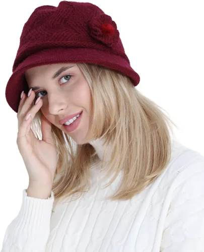 Vista 68 de C-US - Gorro de punto cálido para mujer, con visera de ganchillo con acento de flores