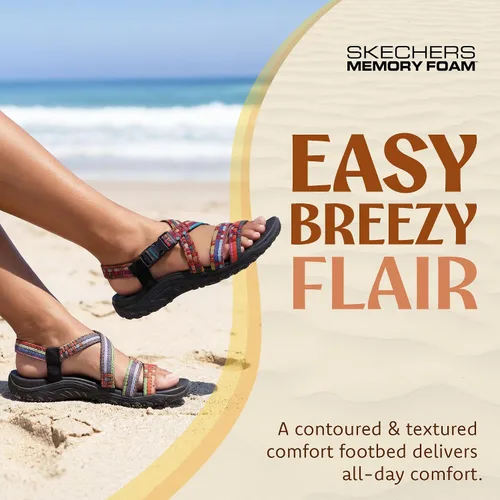 Vista 6 de Skechers Women's Reggae Sew Me Boho Slingback Sandal Negro Multi