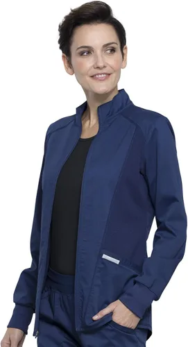 Vista 4 de Cherokee WW301 - Chaqueta de ropa quirúrgica para mujer, con cremallera frontal, alta y baja