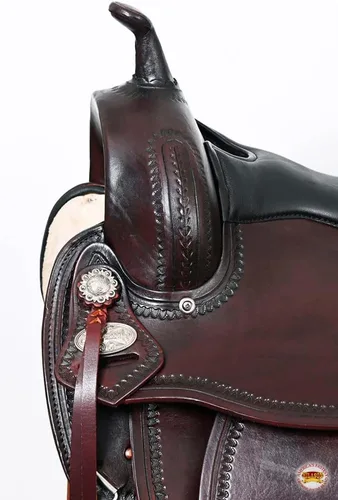 Vista 6 de HILASON Hand-Tooled Dark Brown Leather Western Flex Tree Saddle