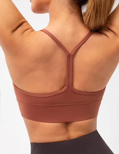 Vista 6 de Lavento Sujetador deportivo con espalda en Y para mujer, tirantes delgados, acolchado, de bajo impacto, para entrenamiento, yoga