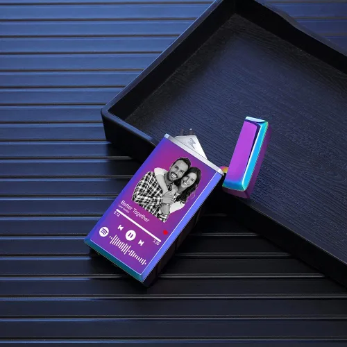 Vista 4 de Encendedor de canción con código de Spotify personalizado, encendedor de arco eléctrico a prueba de viento, interruptor táctil grabado